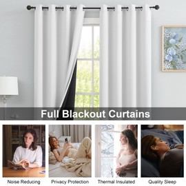 Urban Lotus Blackout Curtains White for Bedroom Full Light Blocking Window Curtains for Living-Room 84 Inches Length Thermal Insulated Room Darkening Drapes Set of 2 Panels Grommet Top 52" w White