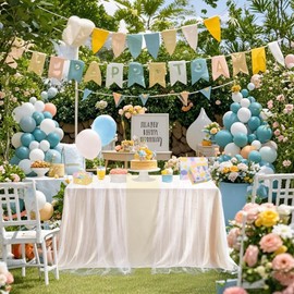 2 Pack 10ft Pearl Tablecloth White Tulle Table Runner Pearl Wedding Table Cover Fabrics for Wedding Arch Dessert Table Decorations