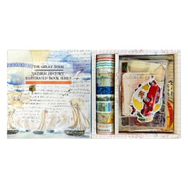 ABARWER 300 PCS Travel Vintage Scrapbooking Supplies Kit, Bullet Junk Journal Kit with Washi Tape Aesthetic Scrapbook Paper,Scrapbook Embellishments Planners Gift for Adult, blue, bwtj01