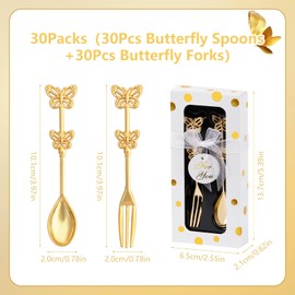 30 Pcs Wedding Forks and Spoon Set, Butterfly Coffee Teaspoon with Gift Box, Wedding Baby Shower Return Gift Tea Party Decoration Souvenir or Bridal Shower Favors for Guests