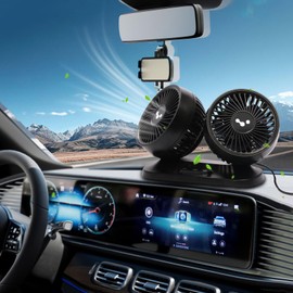 Newthinking USB Dual Head Desk Fan for Car, USB Powerful Dash Board Fan, 360° Rotating Car Cooling Fans with Adjustable 3 Speed for Auto Van SUV Truck Caravan