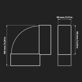 110 x 55 mm / 11 x 5.5 cm Horizontal Rectangular Duct Elbow for Pipe Connection - Angle: 90° - Ventilation System, Heating, Cooling - Ventilation Element for Limited Spaces