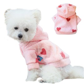 ANIAC Pink Dog Hoodies for Small Dog Valentine’s Day Puppy Clothes with Leash Ring Cute Heart Pattern Cat Sweater Hooded Pet Sweatshirt for Chihuahua Kitten (Pink Heart, X-Large)