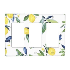 Yellow Lemon Light Switch Cover Triple Rocker/Decorator Switch Plate 3 Gang Green Leaves Plant Decorative Outlet Covers Wall Plate, 4.50 x 6.38 Inch
