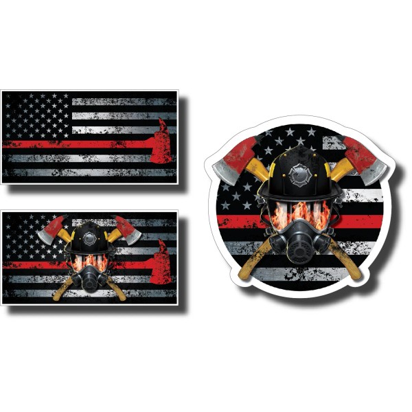 Decals by Haley 3 Thin Red Line Firefighter Firemen Helmet