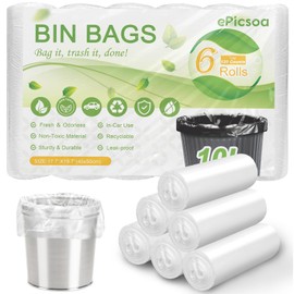 10L Small Bin Bags, 120 Counts Bin Liners Small Pedal Bin Bags Mini Pedal Bin Bags Pedal Bin Liners Mini Garbage Bags for Car, Office, Bathroom, Bedroom (White, 10L)
