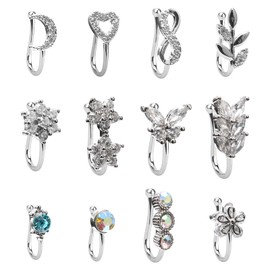 CrazyPiercing Fake Nose Ring CZ African Nose Cuffs Gold/Silver/Rose Gold Faux Septum Nose Rings Clip on Nose Jewelry for Woman Non Pierced Jewelry, Adjustable, Copper, cubic-zirconia