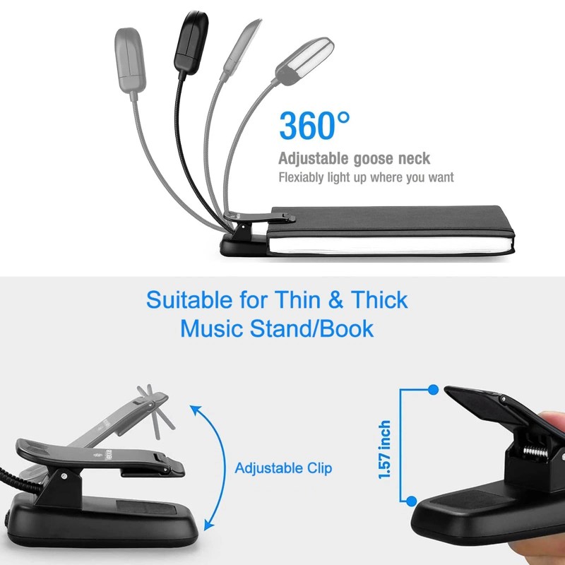 Vekkia 14 LED Rechargeable Book-Light with Clamp for Reading at