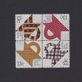 American Folk Art - Quilts - Vintage Mint Set of 4 Stamps 46 Years Old. L@@K!