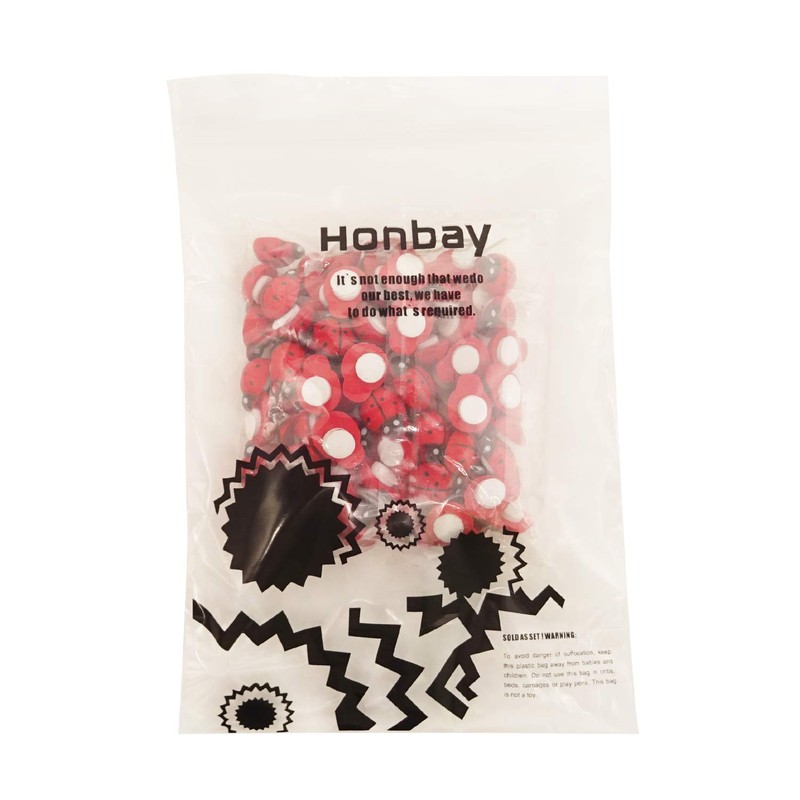 Honbay 100PCS 10x13mm Flatback Self Adhesive Tiny Wooden Ladybug Embellishments