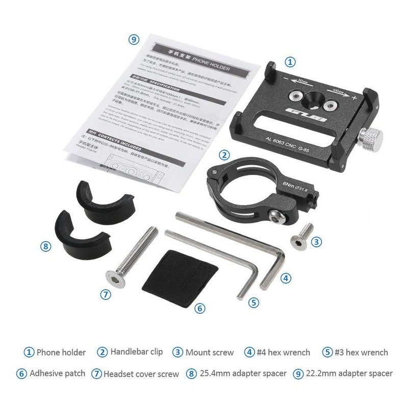 Lixada bicycle phone mount, universal adjustable for 3.6 - 6.2