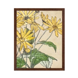 Poster Master Vintage Overbeck Poster - Retro Watercolor Print - Gift for Artist, Friend - Sunflowers, Beautiful, Botanical, Plant - Wall Decor for Home, Office, 16x20 Brown Framed