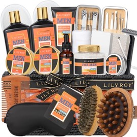 LILY ROY Set De Regalo De 26 Artículos De Baño Y Cuidado Personal Para Hombre, Regalo De Navidad - Set De Spa Para El Día Del Padre Con Gel De Ducha