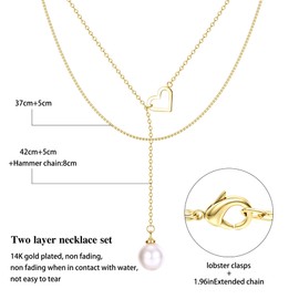 Dochais Dainty Gold Layered Necklace for Women, 14K Gold Plated Y Necklace & Chain, Dainty Lariat Long Necklaces, Trendy Cubic Zirconia Choker, Sun, Heart, Pearl & Cross Pendant Necklace, Jewelry Gift