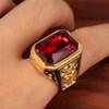 PAURO Men's Stainless Steel Vintage Golden Square Wedding Ring with