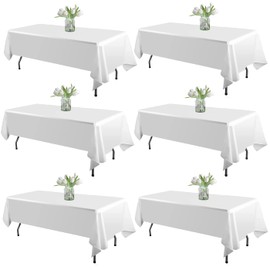 WIGENIUS 6 Pack White Table Cloth Rectangle Tablecloths 60X84 Inch,Polyester Table Cloth for 6 Foot Rectangle Tables,Wrinkle Resistant Washable Fabric Table Covers for Party,Wedding Banquet