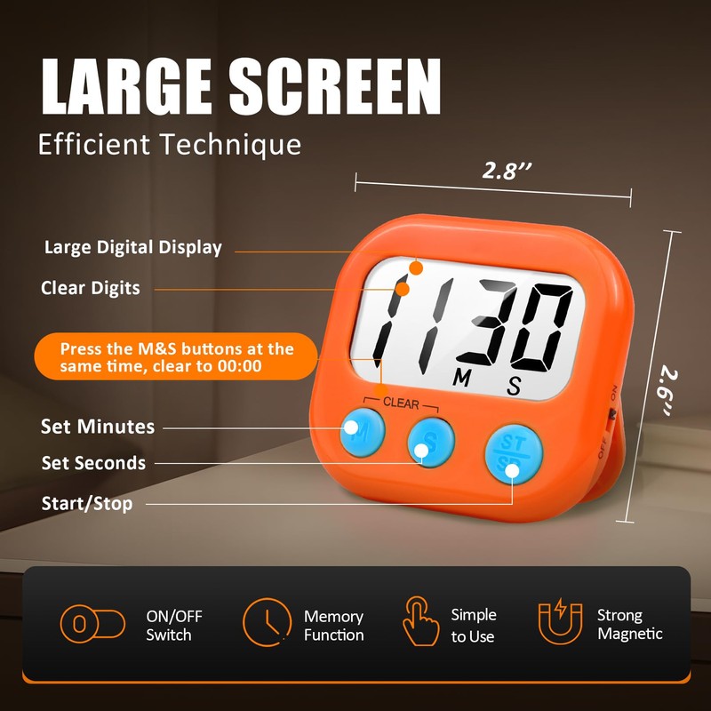 2 Pack Digital Kitchen Timer for Cooking Big Digits Loud