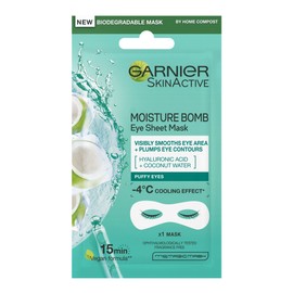 Garnier Moisture Bomb Coconut Water Eye Mask, With Hyaluronic Acid And Coconut Water, Hydrating & Replumping Under Eye Mask, Reduce Appearance of Fine Lines, Biodegradable and Vegan Tissue Mask, 6g