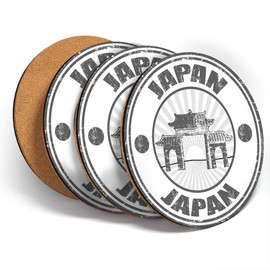 Destination Vinyl ltd Great Coasters (Set of 4) Round - BW - Japan Pagoda Flag Japanese Drink Glossy Coasters/Tabletop Protection for Any Table Type #39798