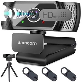 Samcorn Cámara Web con Micrófono 1080P HD USB, Transmisión en Vivo, PC, Portátil, Videoconferencias, Juegos, Grabación, Autoenfoque, Reducción de...  