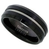 Black Tungsten Carbide 8 mm Flat Wedding Band Ring Grooved
