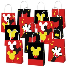 OU RUI 12Pcs Mouse Birthday Party Gift Bag Kids Birthday Candy Snack Carry Paper Bags Cartoon Mouse Theme Party Decoration Supplies
