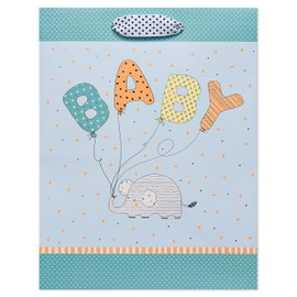 Papyrus 13" Large Gift Bag - Designed by House of Turnowsky (Elephant with Balloons) for Baby Showers, Baby Sprinkles, New Baby, Baptisms, Christenings and All Baby Occasions (1 Bag)