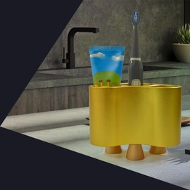 Meinvcisi Solid Aluminum Alloy Bathroom Countertop Organizer Electric Toothbrush Holders Toothpaste Storage Stand Shower Brush Holder Bathroom Accessories for Family, Kids. 3Legs 3Slots Divider, Gold.