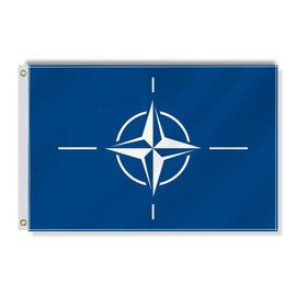 NATO Small Flag,12×18 Inch Two Layer Fabric Small Banner,1×1.5 FT North Atlantic Treaty Organization Nautical Decor,Mini Digital Printed 150D Polyester Banner With Brass Grommet