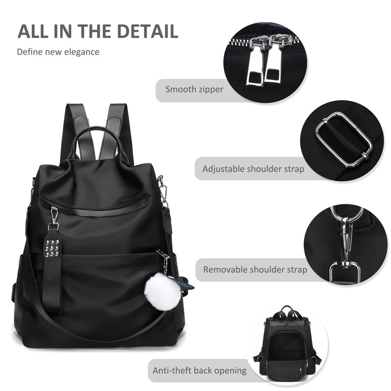 NICOLE & DORIS Women's Fashion Backpack Lightweight Nylon Rucksack Anti-Theft