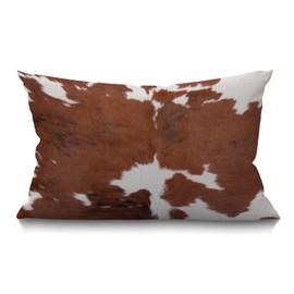 BGBDEIA Cowhide Cushion Cover Leopard Farm Animal Tri Color Brown Cow Cotton Linen Decorative Rectangular Throw Pillow Cover Pillowcase for Sofa and Bed Couch 12"X20" 30 x 50 cm