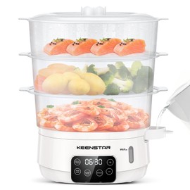 Electric Food Steamer, 13.7QT Vegetable Steamer with 3 Tiers BPA-Free Baskets, Digital Steamer with Appointment and Timer, 800W Simultaneous Cooking, Ideal for Veggies Seafood Rice White