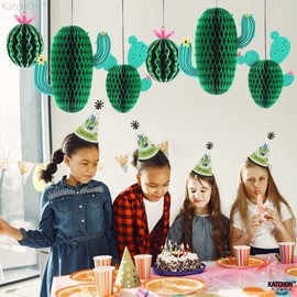 KatchOn, Cactus Centerpieces for Cactus Party Decorations - Pack of 6 | Hanging Cactus Honeycomb, Fiesta Party Decorations | Taco Party Decorations | Coachella Party Decorations, Cactus Decorations