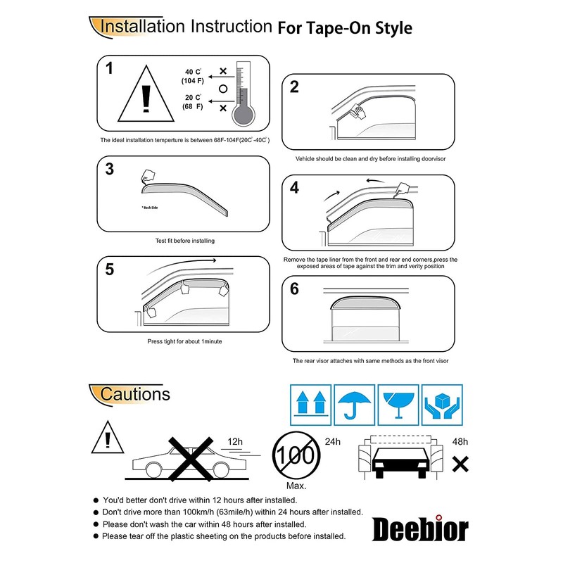 Deebior 92349 Side Window Visor Wind Vent Deflector fit for