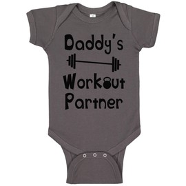Reaxion Aiden's Corner - Mommy's or Daddy's Workout Partner Bodysuits - Funny Baby Boy & Girl Clothes (0-3 Months, Dad Charcoal)