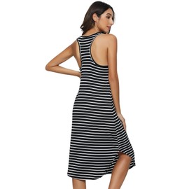 WiWi Soft Bamboo Viscose Nightgowns for Women Sleeveless Racerback Nightgown Plus Size Pajamas Sleepshirts S-4X, Black White Stripe, X-Large