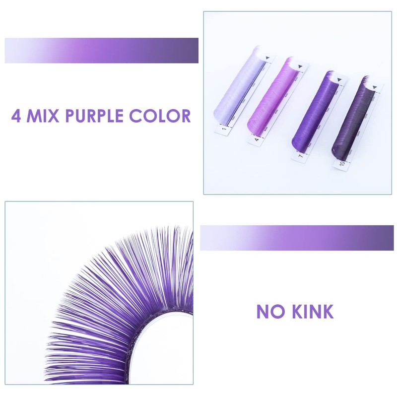 Colored Eyelash Extensions Easy Fan 14mm Ombre Purple D Curl