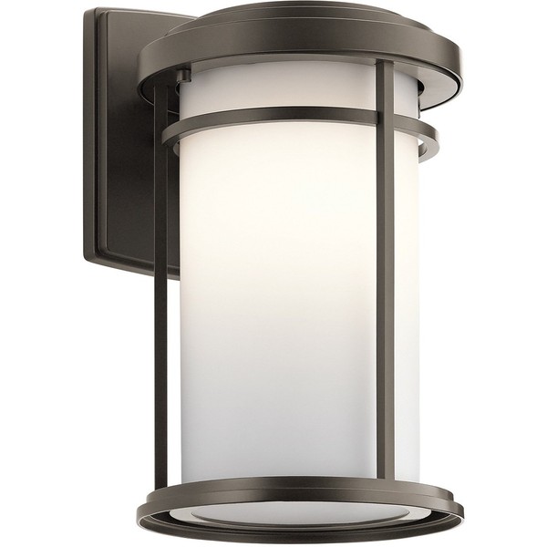 Kichler Toman 13.5" 1 Light Outdoor Wall Light with Satin Etched Glass in Olde Bronze