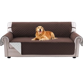 PrinceDeco Couch Cover for Dogs Washable XL Couch Covers for 3 Cushion Couch Sofa Pet Friendly Water Resistant Furniture Protector with Elastic Straps(XL Sofa 78",Brown