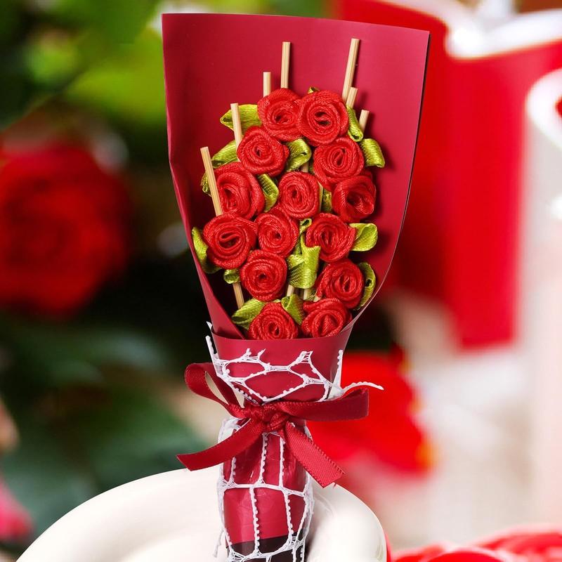 Minisland Red Rose Flower Cocktail Picks, 4.7 Inch Long Bamboo