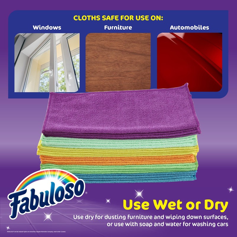 Fabuloso Microfiber Cleaning Cloths for Home & Car, Lint-Free Scratch-Free