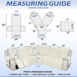 Arfntevss Recliner Sectional Couch Covers 1OO% Waterproof L Shape Sofa Cover for Reclining L Shaped Sectional Slipcover for Dog Washable Corner Non Slip Furniture Protector (5 Seater, Cream White)