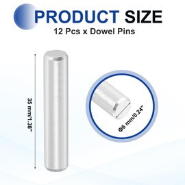 sourcing map 12 Pcs 6 x 35 mm 316 Stainless Steel Dowel Pins, Cylindrical Shelf Support Peg Pin Rod Fasten Elements for Machine Building, Furniture Installation, DIY Projects, Silver