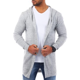 Carisma Men's Fine Knit Cardigan Lightweight Vest Cardigan with Hood Long Fit Oversize Long Fit 7717, gray