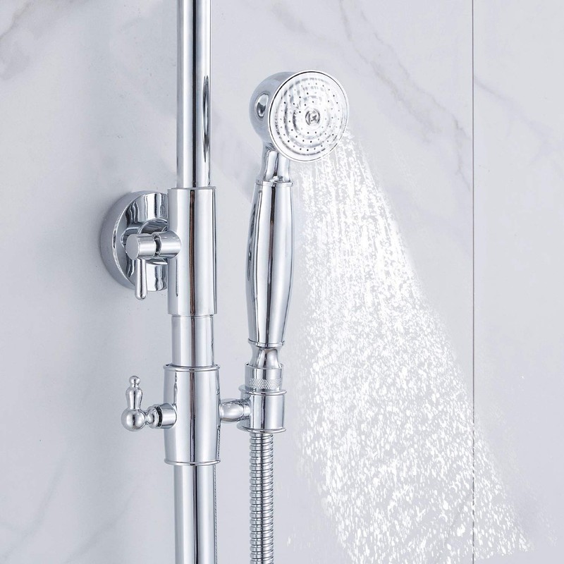 GGStudy Chrome Rain Shower System Set 2 Knobs Mixing 8