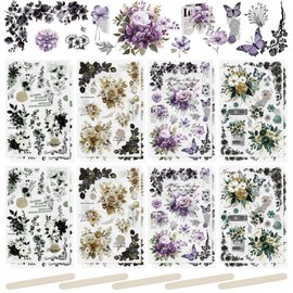 WANDIC 16 Sheets Rub On Transfer Sticker, Retro Flower Stickers Waterproof Transfer Decals for DIY Scrapbooking Photo Albums Furniture,5.9 * 3.9in