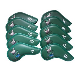 Set of 10 Golf Club Head Covers for Driver, Fairway Wood, Hybrid, Putter, Hybrid Iron, Bear Embroidered (Green)
