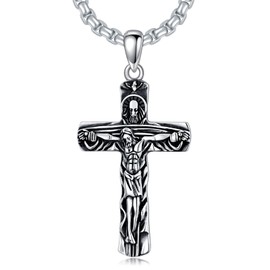Shusukue Silber 925 Kreuz Halskette mit Jesus Kreuz Anhänger Heilige Dreifaltigkeit Kruzifix Kette Männer