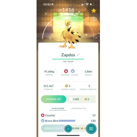 Pokémon Go shiny Moltres, Articuno, Zapdos Galarian - Trade 20k stardust - Zapdos