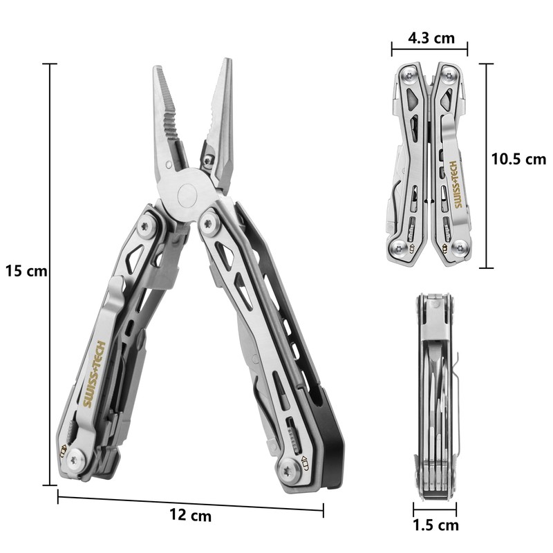 SWISS+TECH Multi-functional Pliers, Outdoor Multi-Tool, 16-in-1, Multi-pliers, Survival Tool, Equipped